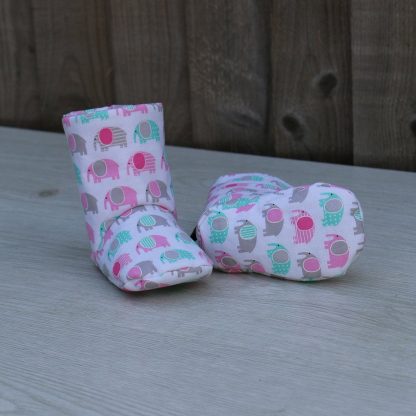 Baby Boots in White Cotton with Elephant Pattern, Ideal Baby Shower Gift