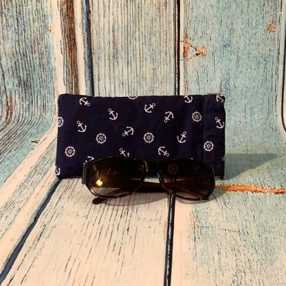 Glasses Case – Navy Blue Cotton with Sailor Nautical Pattern