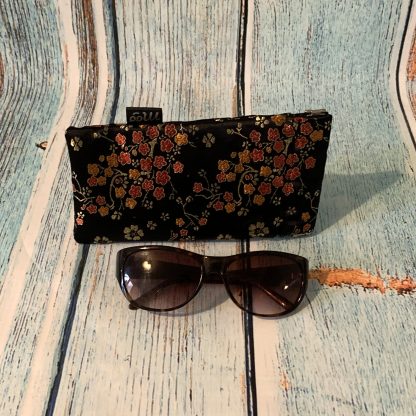 Glasses Case – Satin Brocade in Oriental Red and Gold Floral design