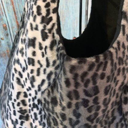 Large Hobo Round handbag in Snow Leopard Print Faux Fur