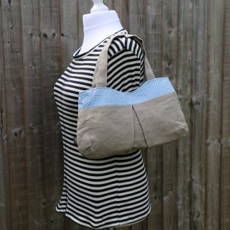 Over the Shoulder Hobo Handbag with Light Blue Polka Dot Trim & Lining