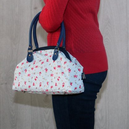 Poppin Small Handbag – Light Blue with Pink Flowers