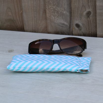 Sun Glasses Case – Light Blue Chevrons Pattern Cotton