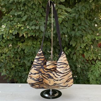 Hobo Style Handbag in Tiger Print Faux Fur with Black Cotton Lining