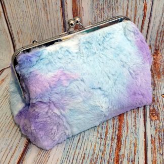 Clutch Purse in Soft Fluffy Fabric in Tie dye Colors with Silver Metal Frame