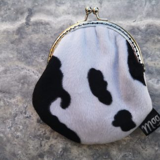 Coin Purse in Cow Print Faux Fur with Silver Metal Frame