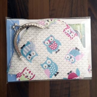 Coin Purse Sewing Kit in Owl Print Fabric with Silver Frame - Ideal Stocking Filler