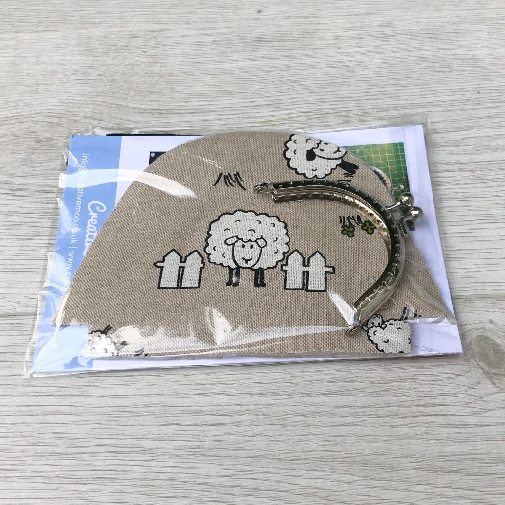 Coin Purse Sewing Kit in Sheep Print fabric with Silver Frame Ideal